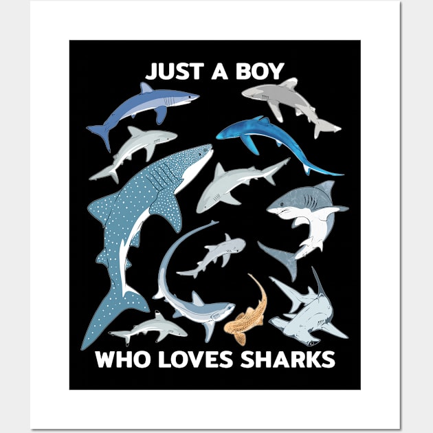 Just a boy who loves sharks Wall Art by NicGrayTees